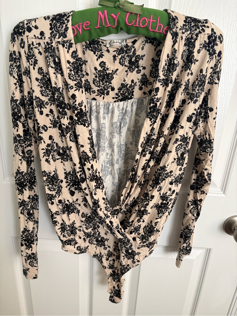 Free People Beige and Black Floral Bodysuit